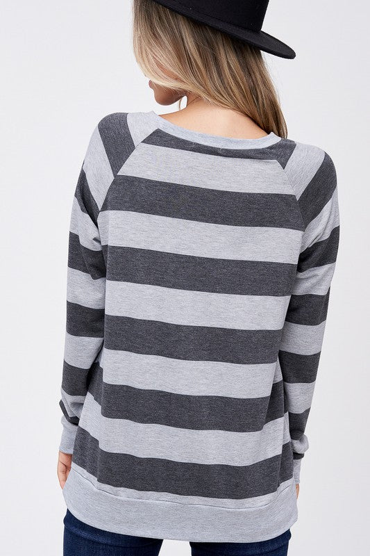 Plus Big Stripe Sweatshirt Top - Online Only