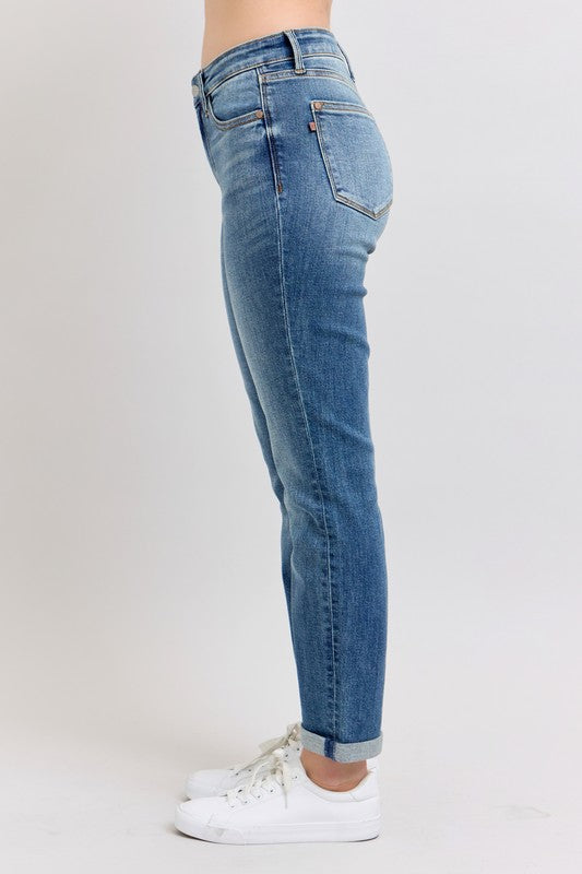 Judy Blue Full Size Mid Rise Skinny Cuff Jeans with Pockets Plus Size