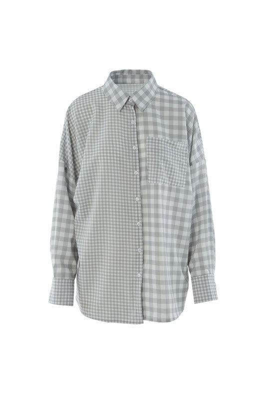 Gray Plaid Shirt with Pocket