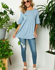 e Luna PLUS Solid Ruffled Sleeve Loose Top