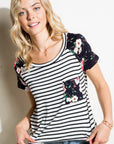 e Luna Striped Floral Mix Short Sleeve Top