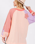 SAGE + FIG Full Size Daisy Applique Patch Color Block Long Sleeve Top