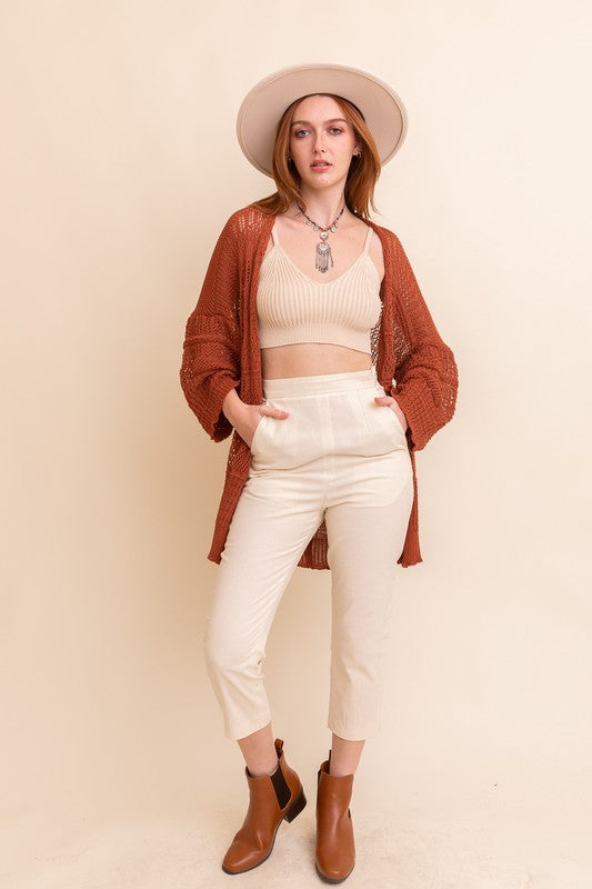 Leto Accessories Knit Netted Cardigan