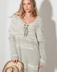 Thinkable Mixed-Stitch Front Tie Sweater Dress