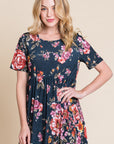 BOMBOM Floral Short Sleeve Maxi Dress