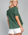 Button Front Puff Sleeve Blouse - Online Only