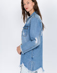 American Bazi Distressed Frayed Hem Denim Jacket