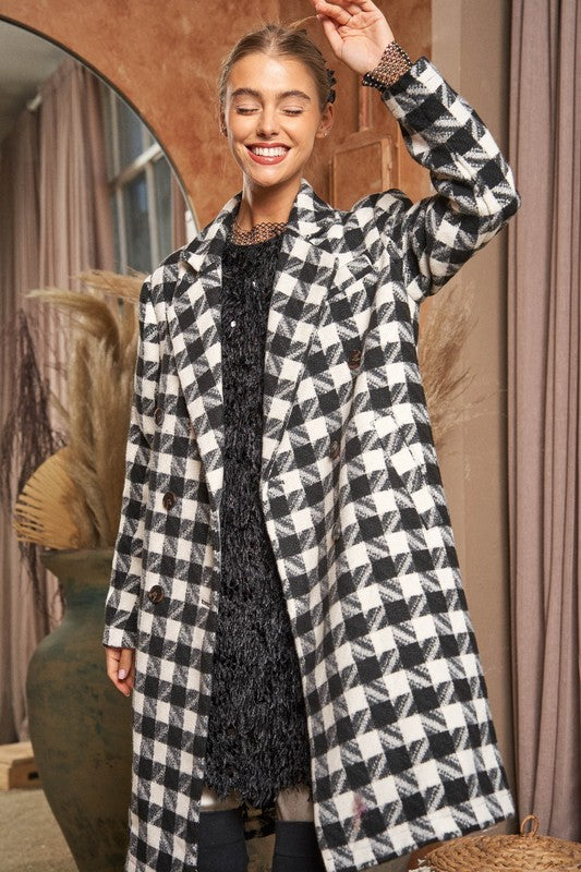 Davi &amp; Dani Textured Knit Tweed Double Button Coat Jacket