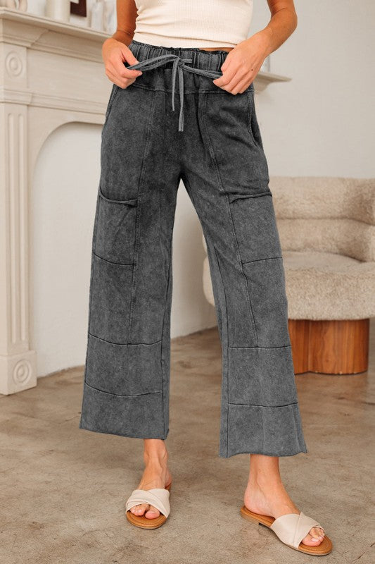 Mineral Wash High Waist Raw Hem Pants
