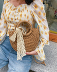 Drawstring Straw Braided Crossbody Bag