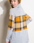 e Luna Plaid Mixed Turtle Neck Top