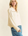 Davi & Dani Drawstring Hem Half Zip Raglan Sleeve Sweatshirt