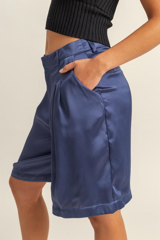 HYFVE High-Waist Pleated Satin Shorts