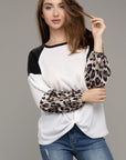 Leopard Print Color Block Top