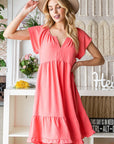 Reborn J Ruffled Notched Cap Sleeve Dress