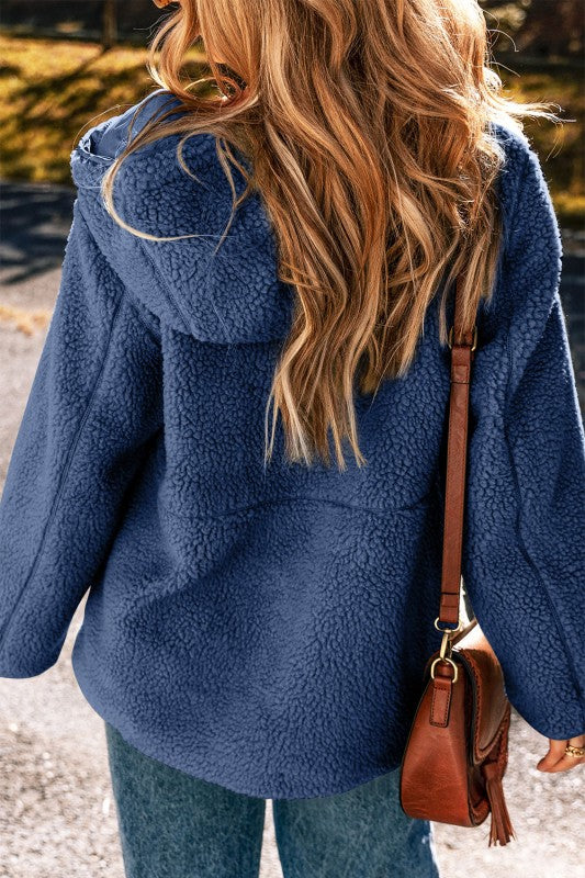 Fleece Zip-Up Drawstring Pocketed Hooded Jacket