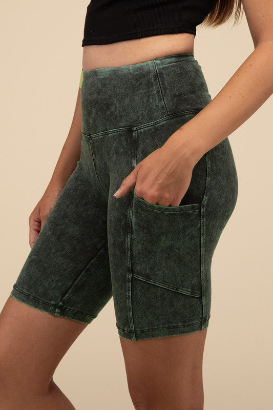 ZENANA Mineral Wash Wide Waistband Pocket Leggings