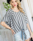 Jade By Jane PLUS Striped Print Tie Hem Sleeve Top