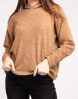 Zenana Hooded Brushed Melange Hacci Sweater