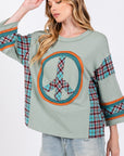 SAGE + FIG Peace Applique Patch Contrast Plaid Top