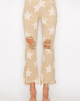 RISEN Full Size High Rise Star Printed Frayed Hem Jeans