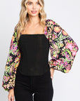 ODDI Full Size Floral Balloon Sleeve Blouse