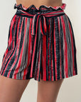 White Birch Full Size High Waisted Striped Shorts