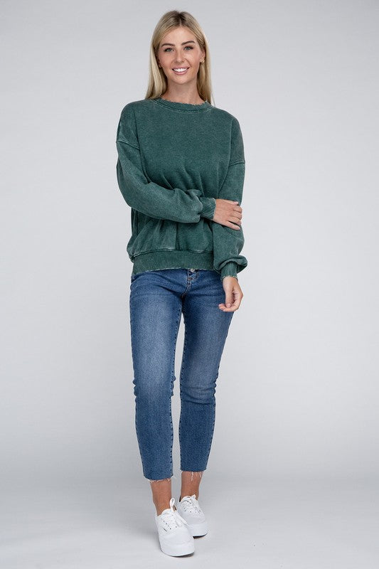 ZENANA Acid Wash Fleece Oversized Pullover