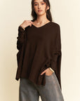 Davi & Dani High-Low Side Slit Batwing Sleeve Top