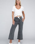 Zenana Acid Washed High Waist Frayed Hem Straight Pants