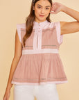 Annie Wear Contrast Trim Peplum Button Detail Blouse