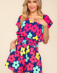 Haptics Floral Smocked Waist Romper with Side Pockets