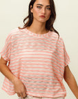 BiBi Braid Striped Short Sleeve Round Neck T-Shirt