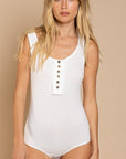 POL Sleeveless Ribbed Button Front Bodysuit - Online Only