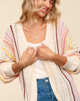 Haptics Full Size Striped Crochet Open Front Cardigan