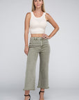 Zenana Acid Washed High Waist Frayed Hem Straight Pants