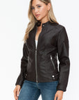 Snobbish Faux Leather Biker Jacket with Side Zip Pockets