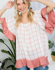 e Luna PLUS Plaid Mix Ruffle Peasant Top