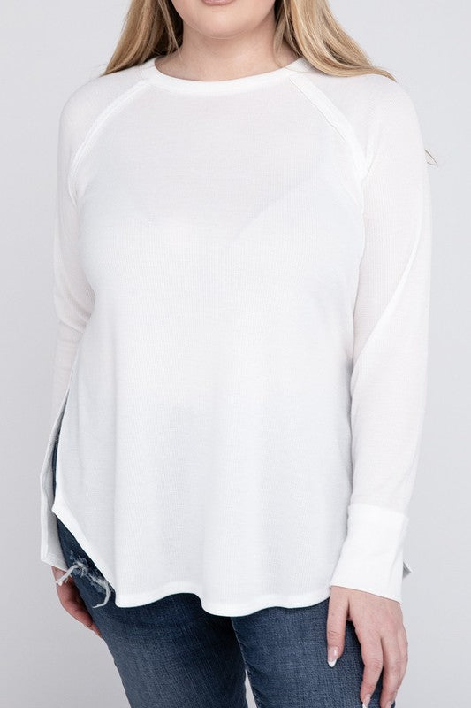 ZENANA Plus Melange Baby Waffle Long Sleeve Top