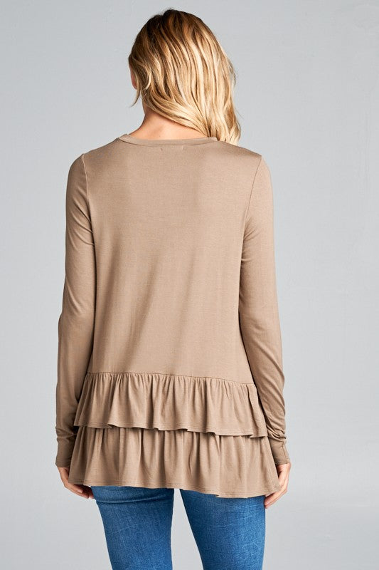 e Luna Ruffle Bottom Long Sleeve Tunic