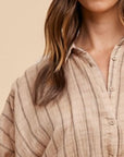 Annie Wear Striped Button Up Half Sleeve Shirt