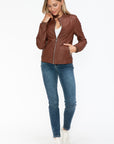 Snobbish PU Leather Biker Jacket with Side Zip Pockets