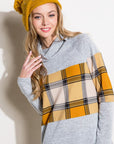 e Luna Plaid Mixed Turtle Neck Top