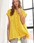 ADORA Raw Hem Collared Neck Button Down Shirt