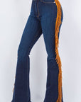 GJG Denim Fringe Bell Bottom in Dark Blue