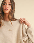 Mable Round Neck Letter Embroidery Crop Sweatshirt