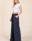 BOMBOM Elastic Waist Wide Leg Pants with Pockets