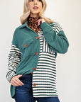 Celeste Full Size Striped Button Up Dropped Shoulder Shacket