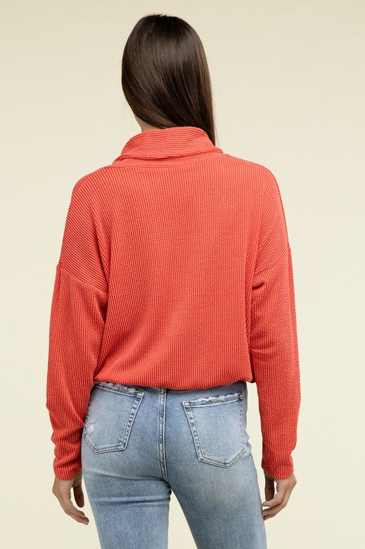 ZENANA Textured Line Elastic Waist Pullover Top