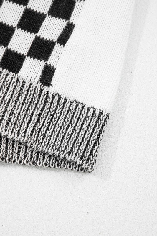 Checker Open Front Drop Shoulder Cardigan